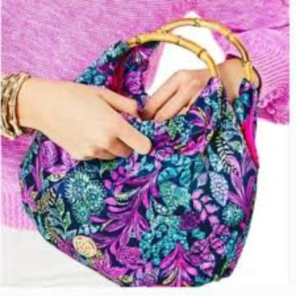 Lilly Pulitzer Bamboo Bag Purse Aegean Navy Calypso Coast NWT - Picture 2 of 9